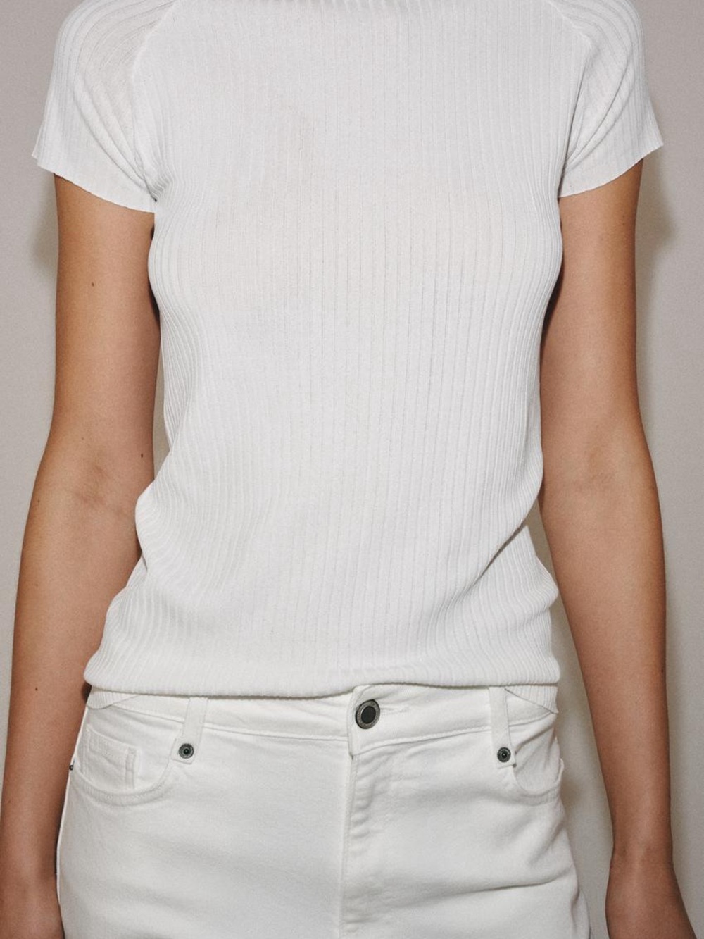 Zara short sleeve rib knit top 3471/002/250 white